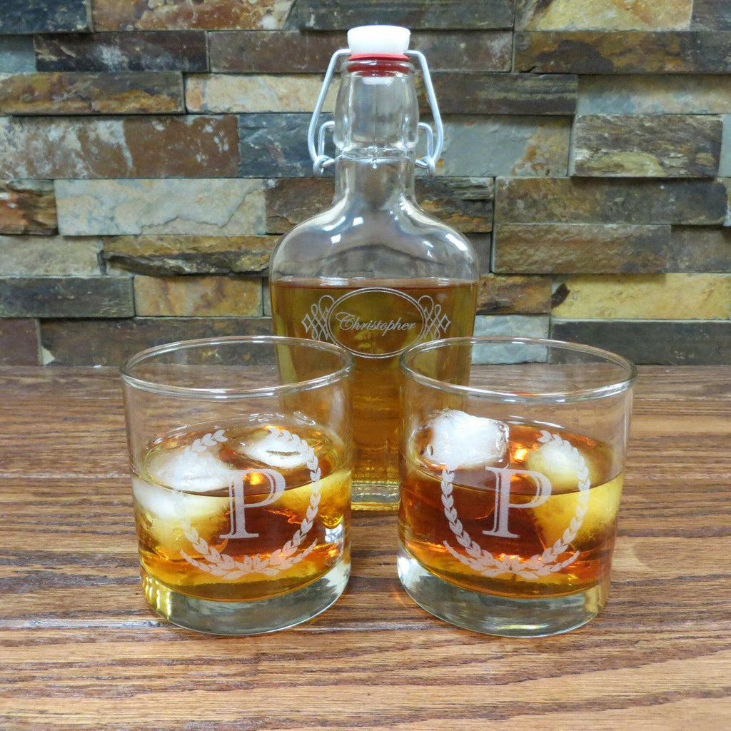 Personalized Whiskey Glass Tumblers with Flask.