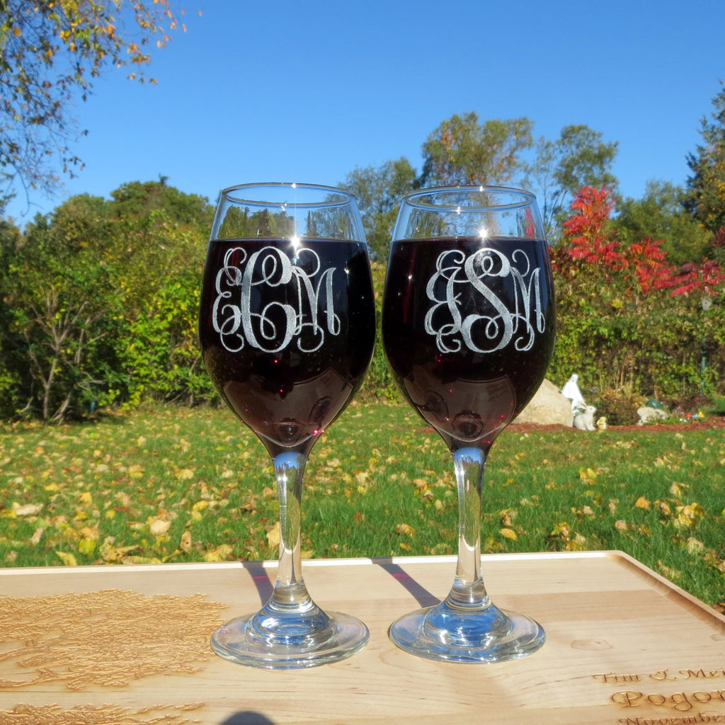 Etched Wine Glass With Initial, Personalized Last Name Glasses