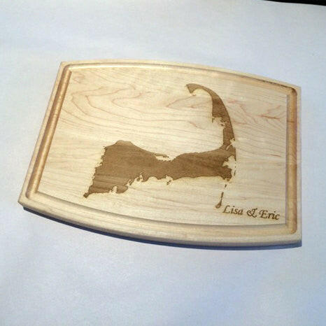 Personalized Cape Cod Map Outline Cutting Board.