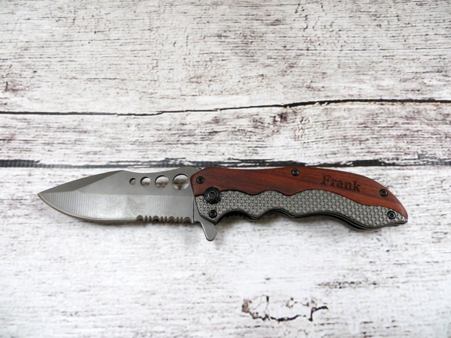Wood and Metal Pocket Knife Personalized.