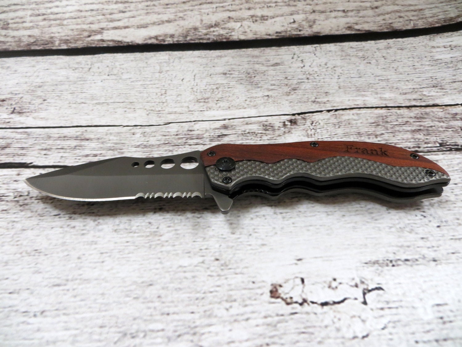 Wood and Metal Pocket Knife Personalized.