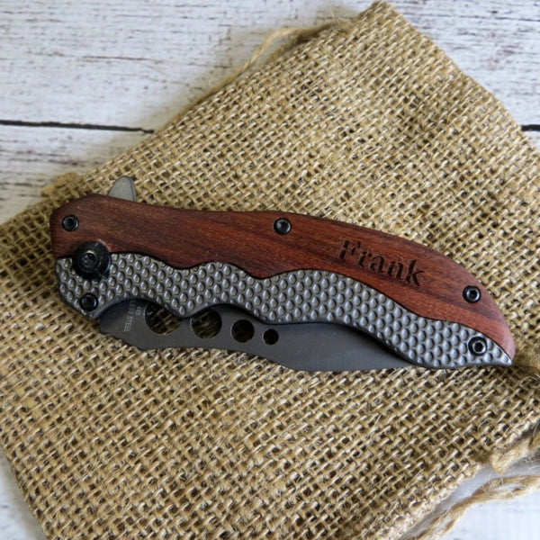Wood and Metal Pocket Knife Personalized