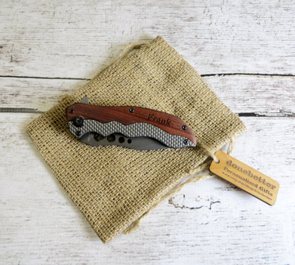Wood and Metal Pocket Knife Personalized