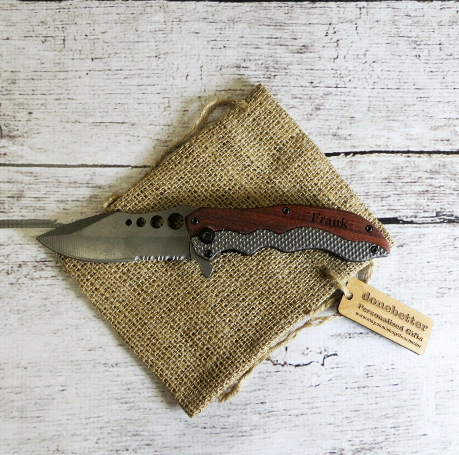 Wood and Metal Pocket Knife Personalized.