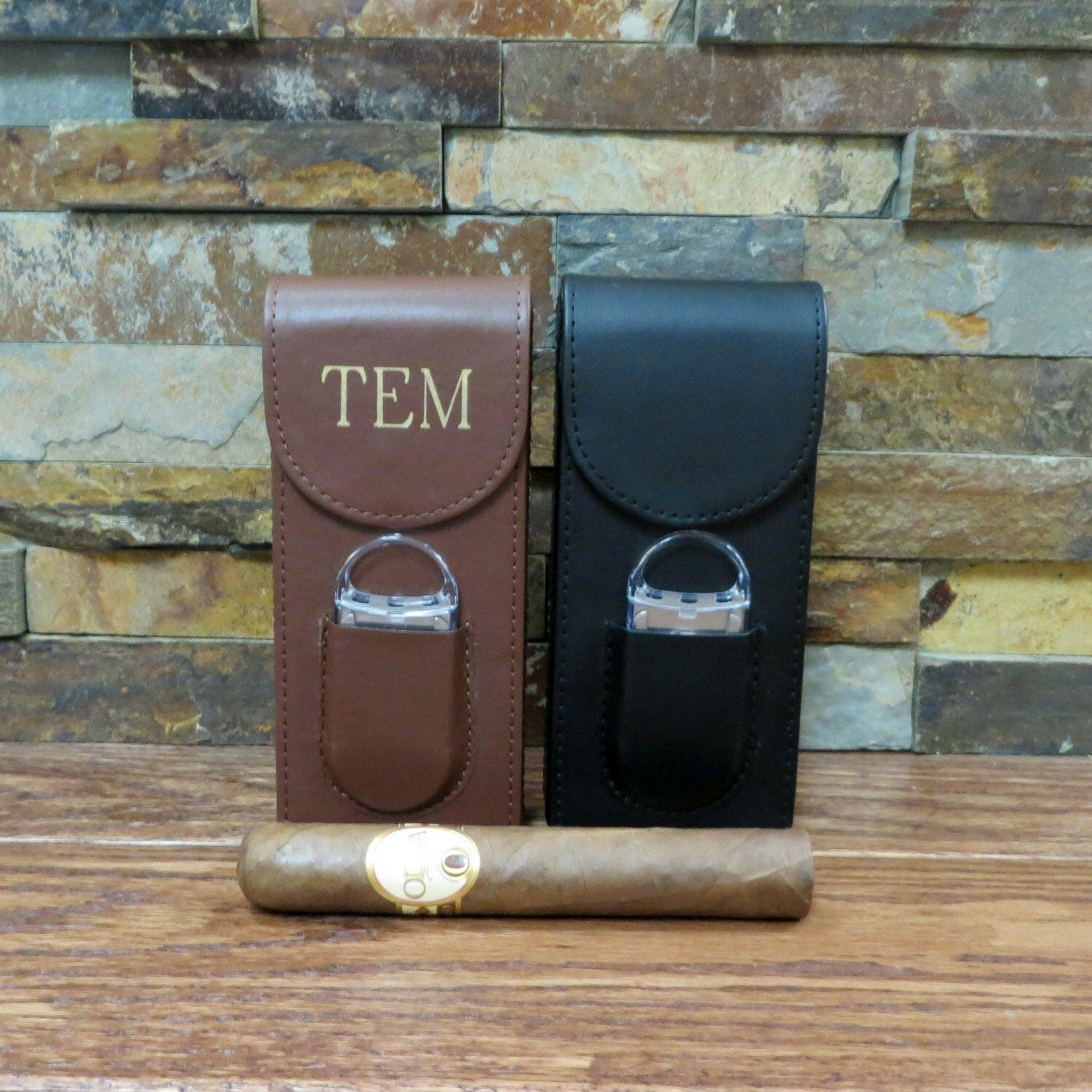 Personalized Cigar Case with Cigar Cutter.