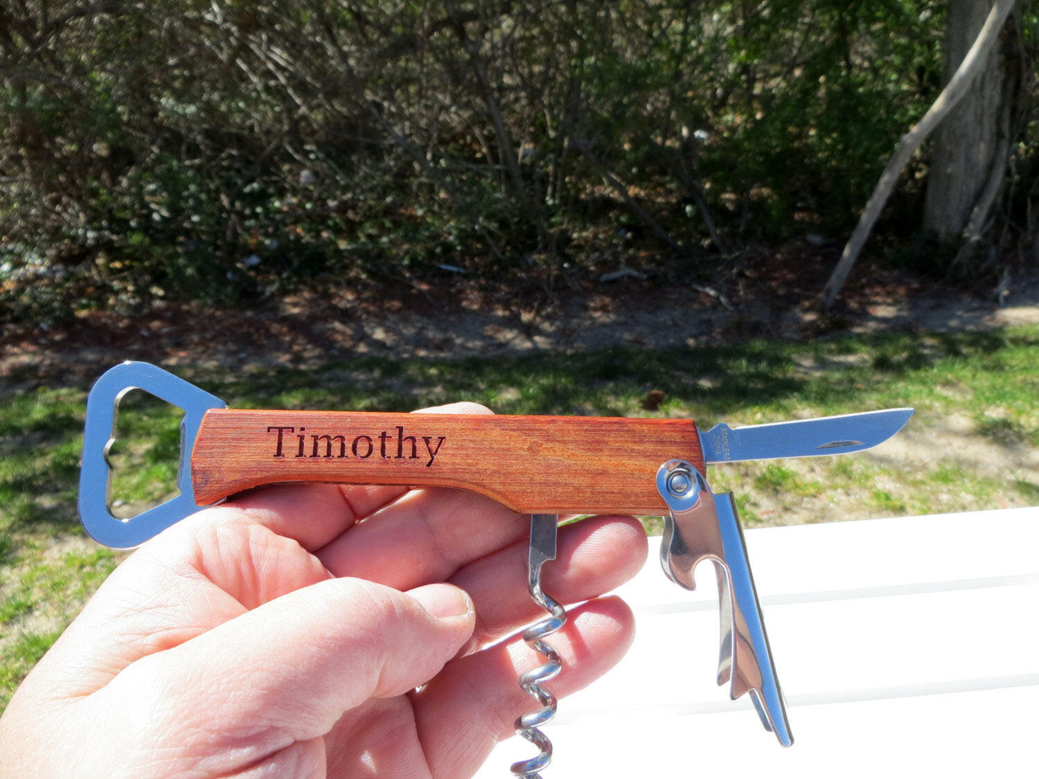 Personalized Wooden Wine Bottle Beer Opener.