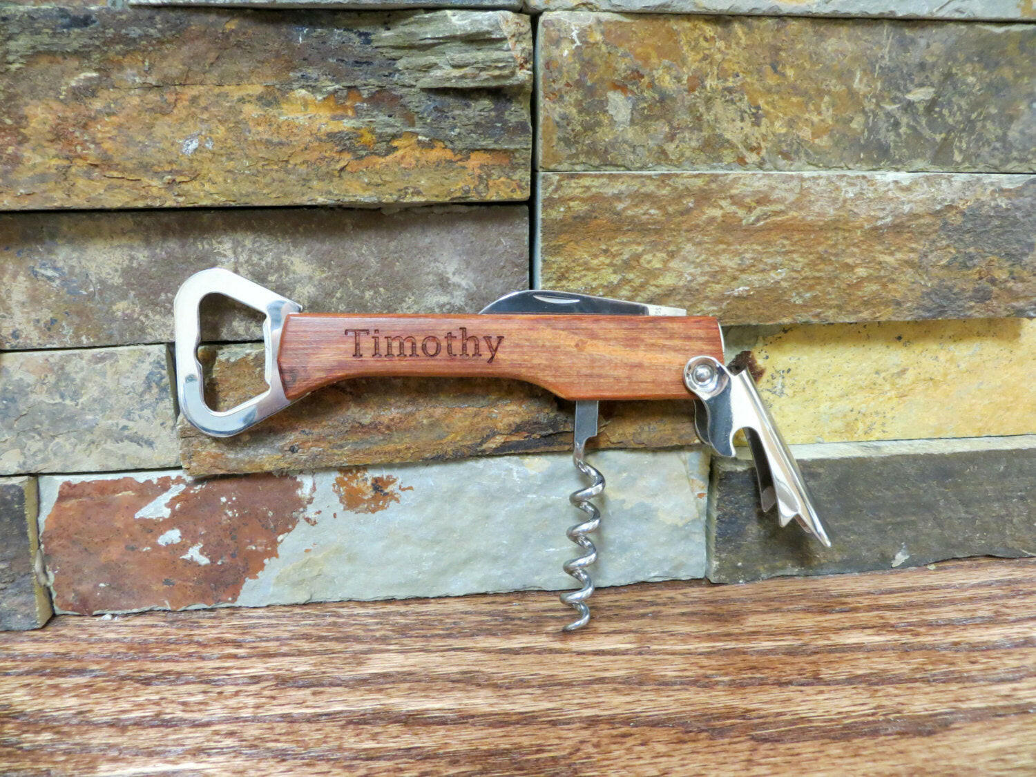 Personalized Wooden Wine Bottle Beer Opener.
