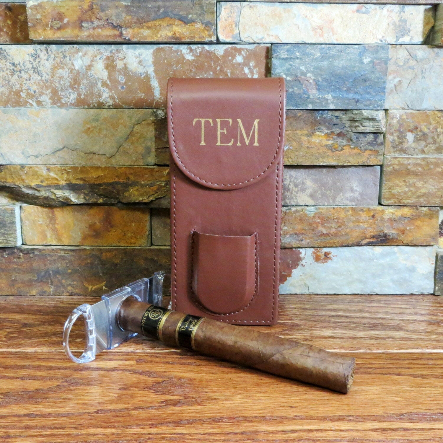 Personalized Cigar Case with Cigar Cutter.