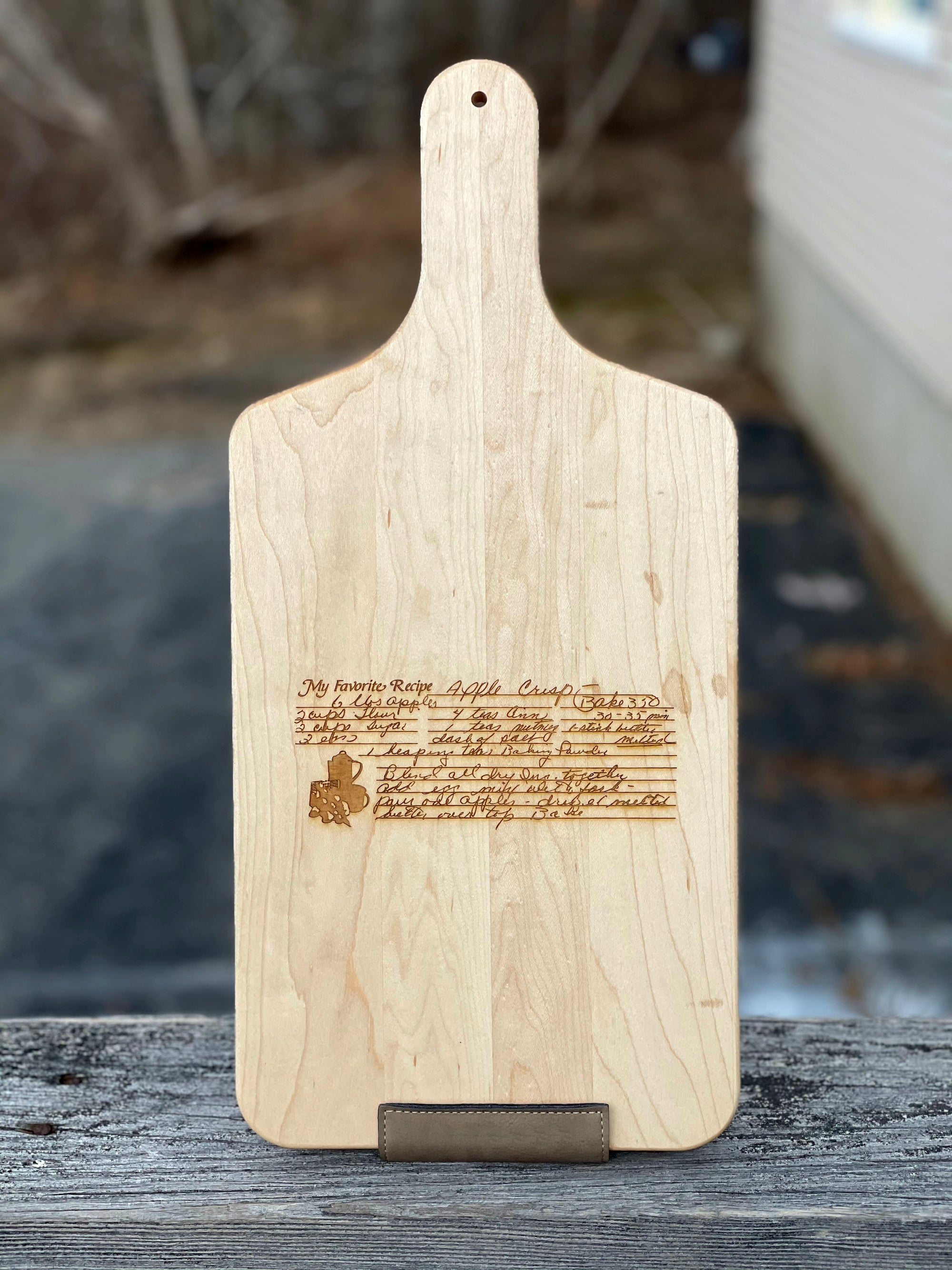 Personalized Maple Wood Cutting Board with Handle w Handwritten Recipe