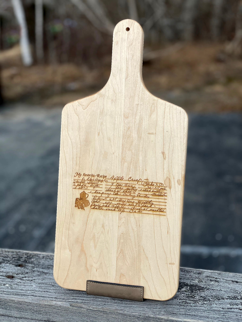 Personalized Maple Wood Cutting Board with Handle w Handwritten Recipe