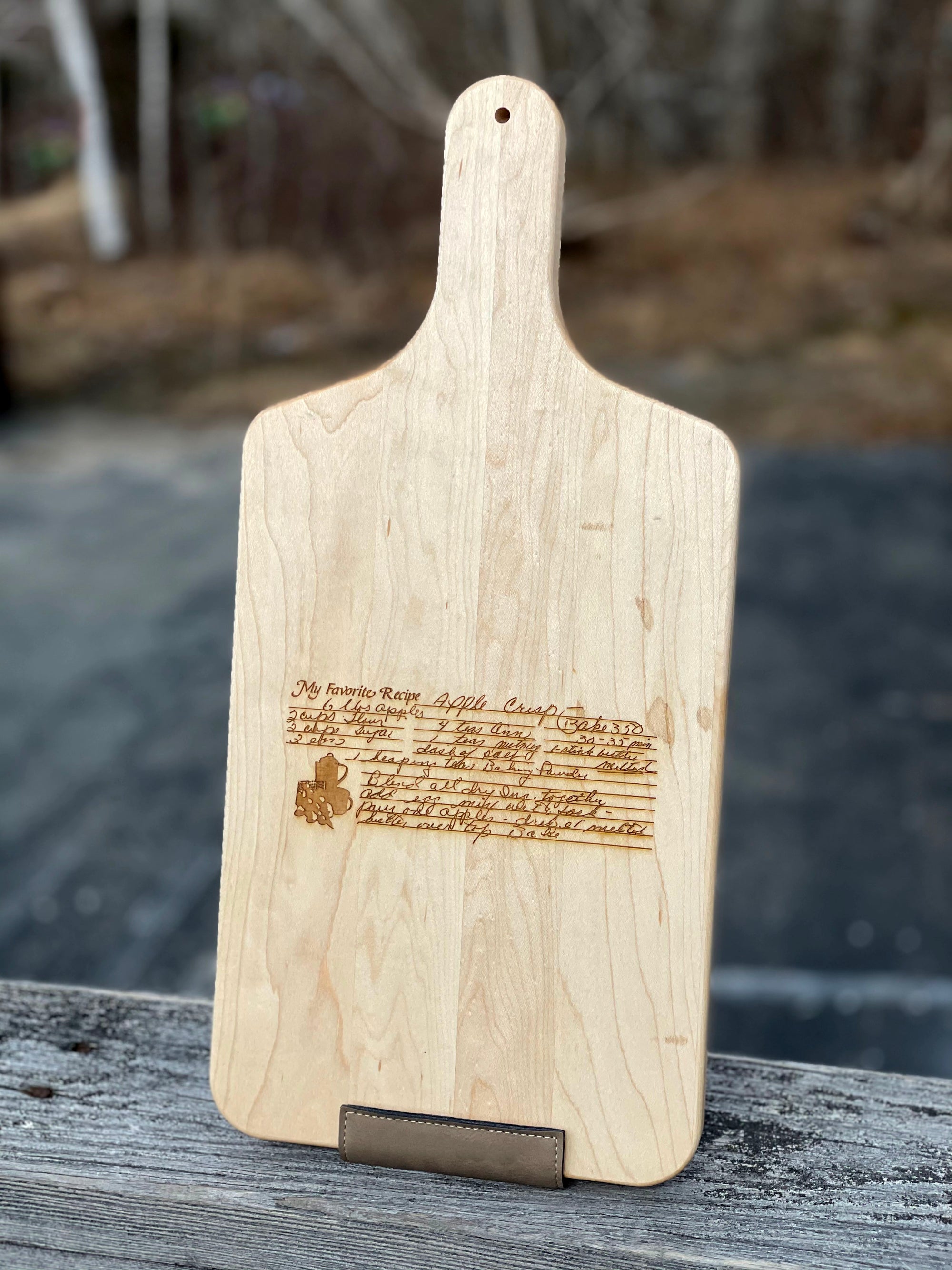 Personalized Maple Wood Cutting Board with Handle w Handwritten Recipe