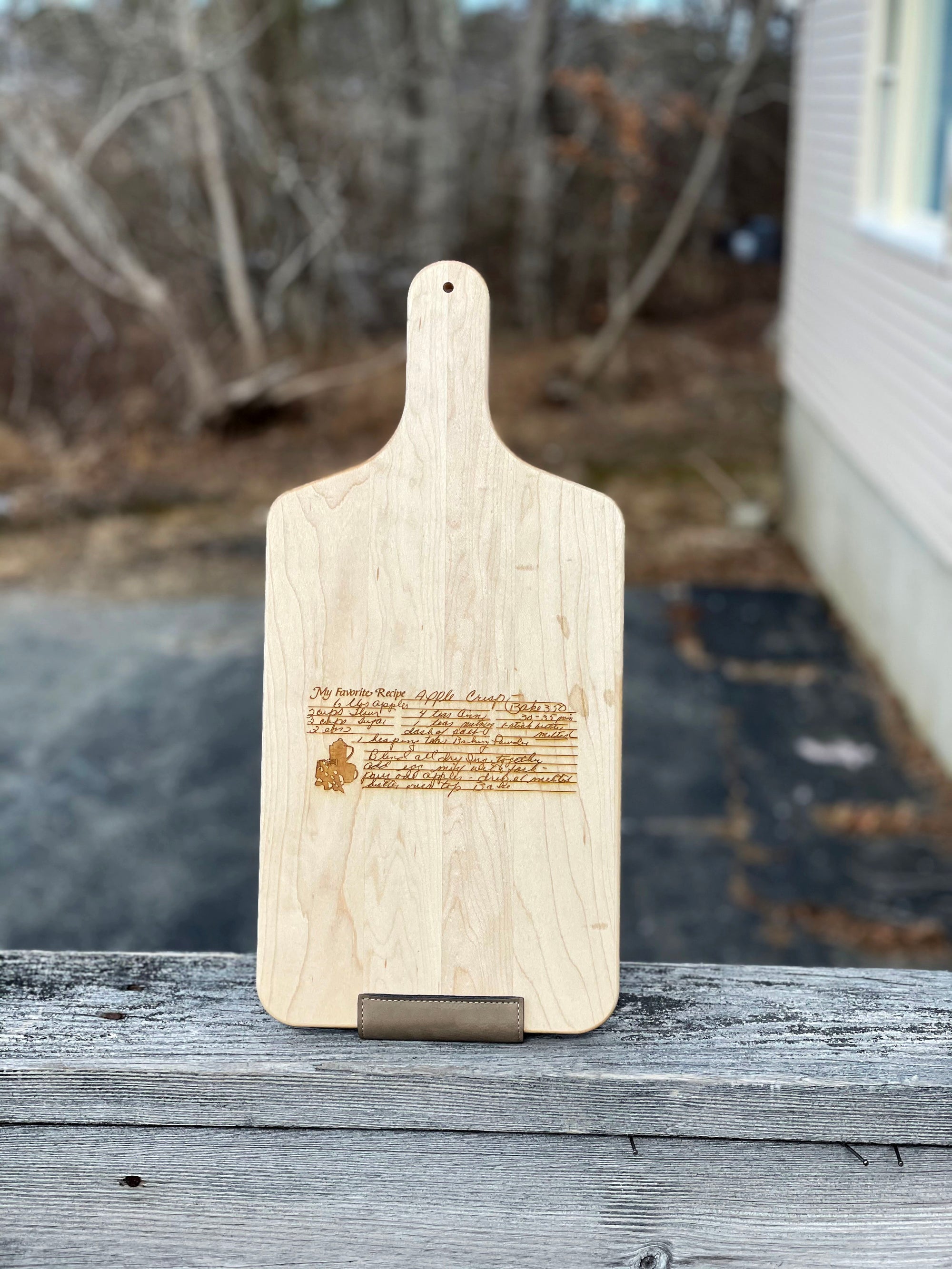 Personalized Maple Wood Cutting Board with Handle w Handwritten Recipe