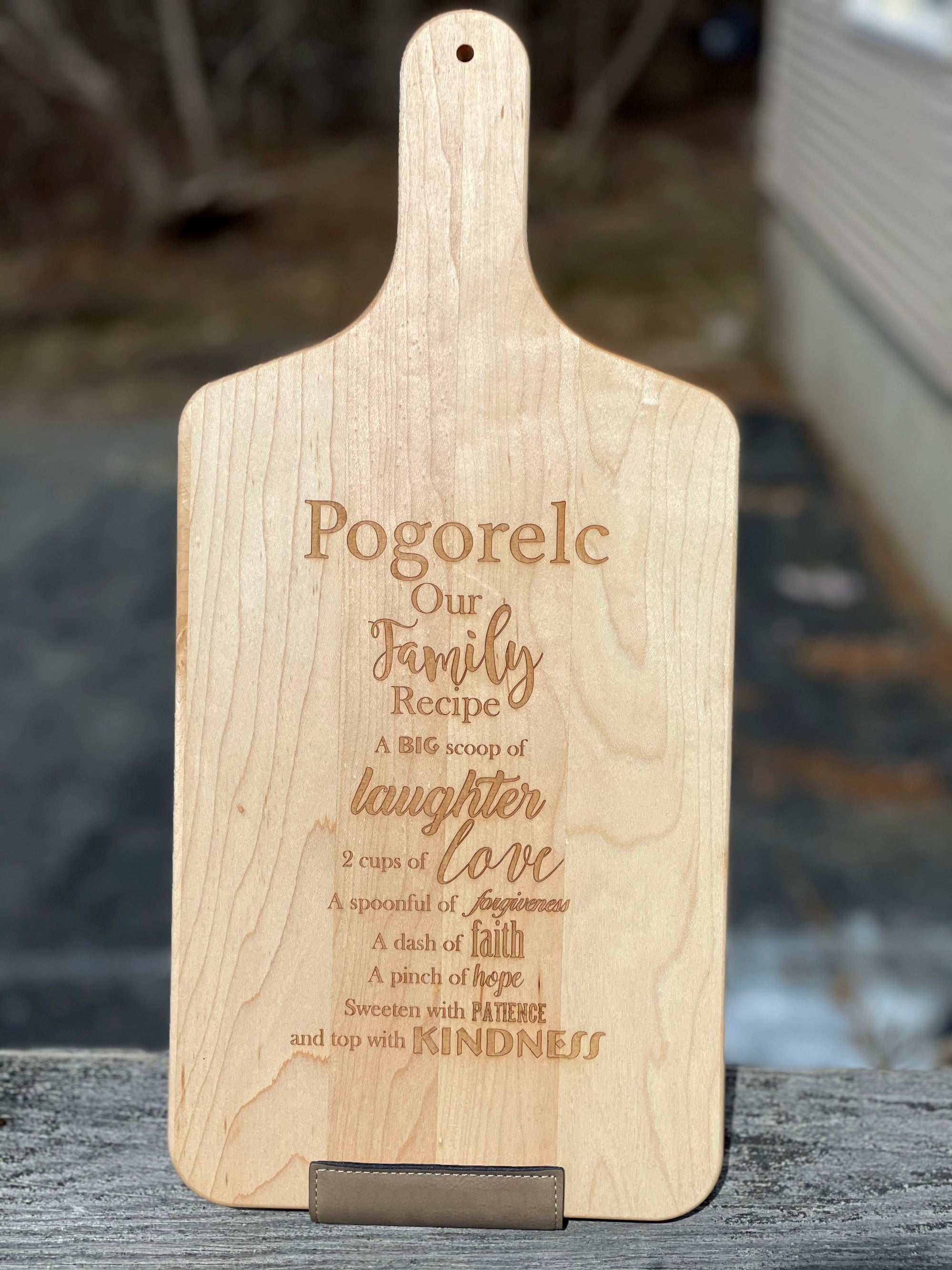 Personalized Maple Wood Cutting Board with Handle w Handwritten Recipe