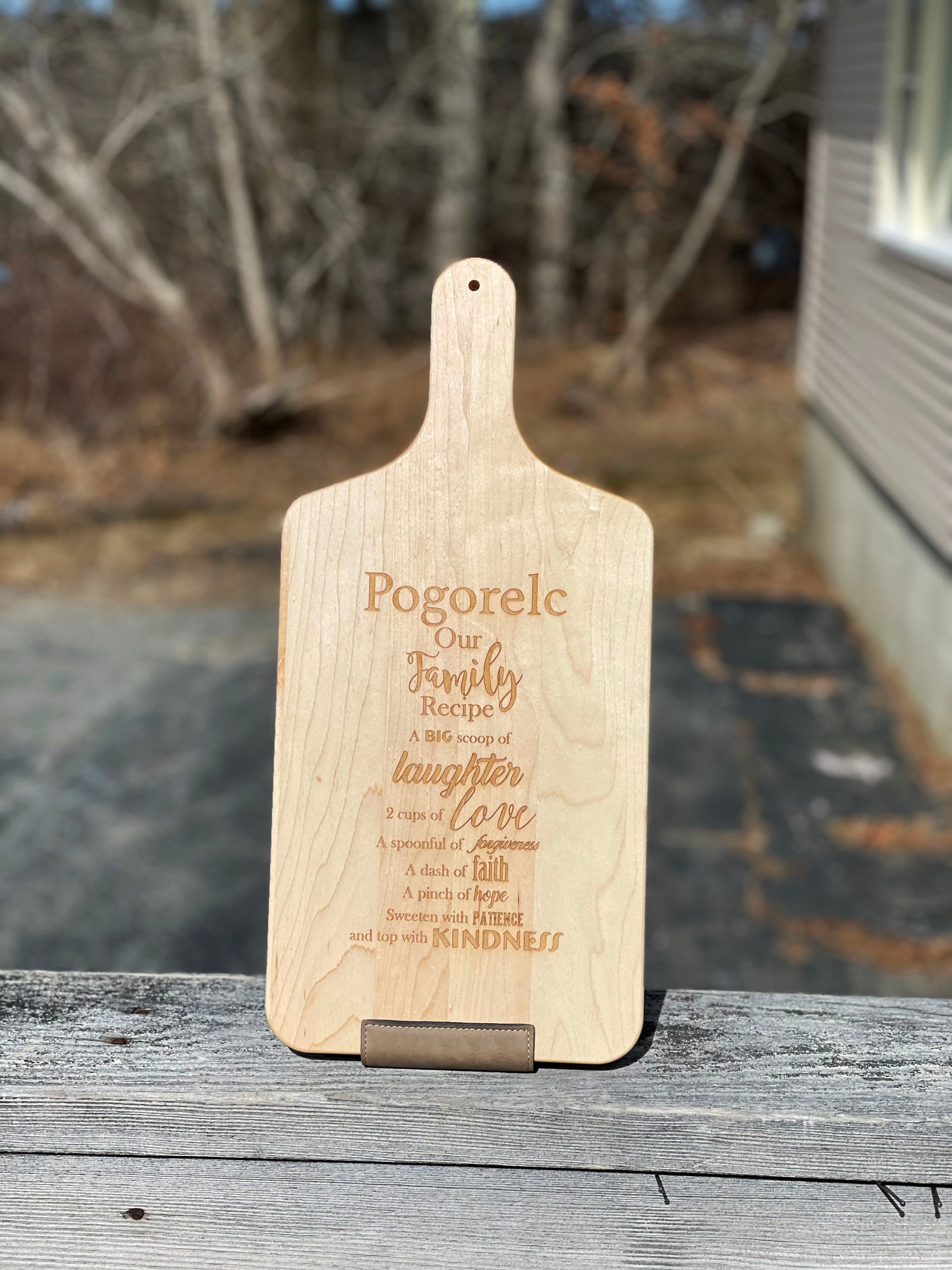 Personalized Maple Wood Cutting Board with Handle w Handwritten Recipe