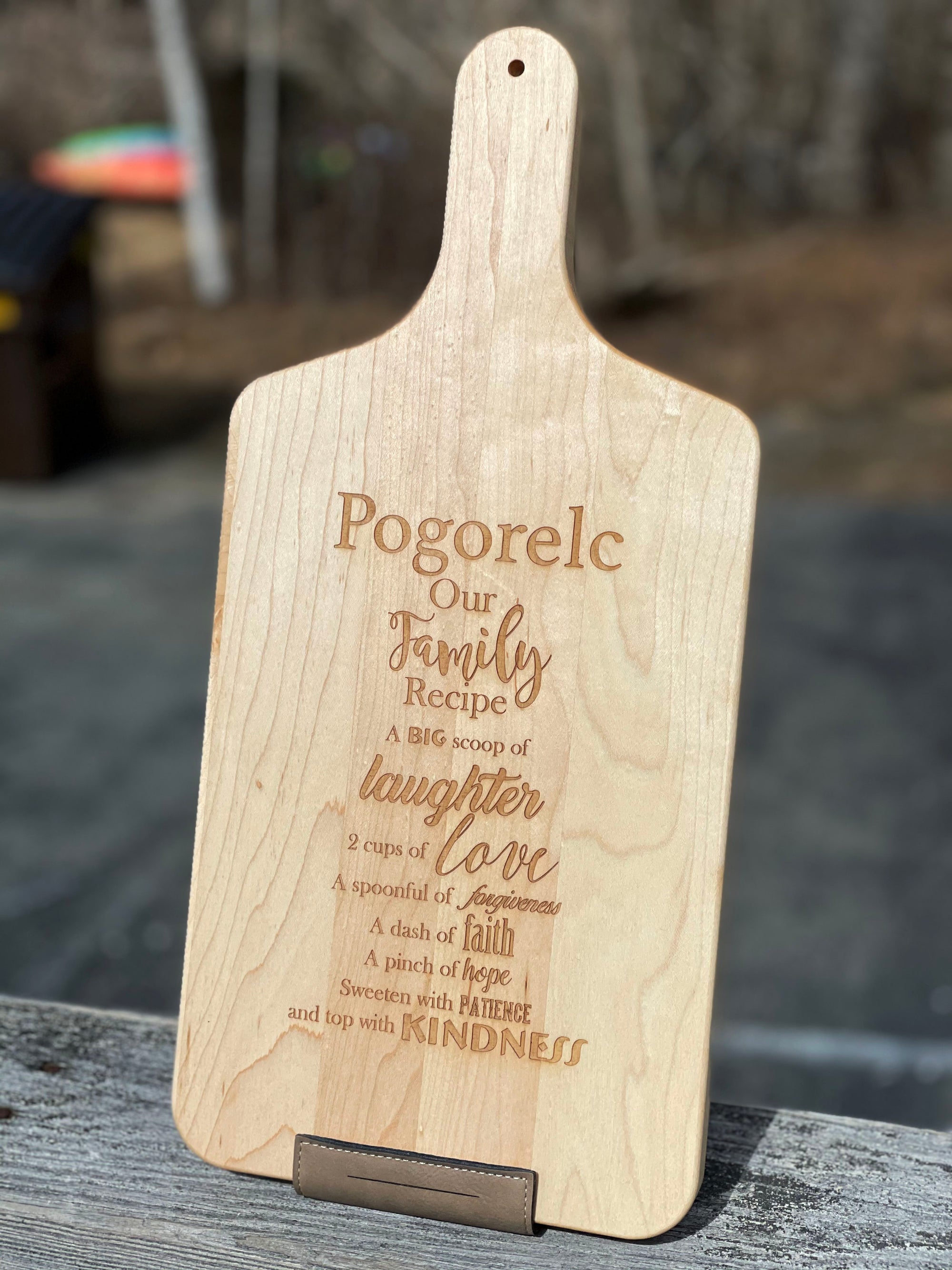 Personalized Maple Wood Cutting Board with Handle w Handwritten Recipe