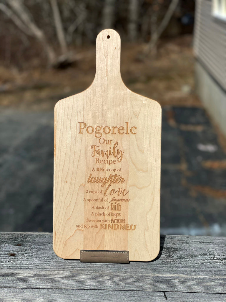 Personalized Maple Wood Cutting Board with Handle w Handwritten Recipe