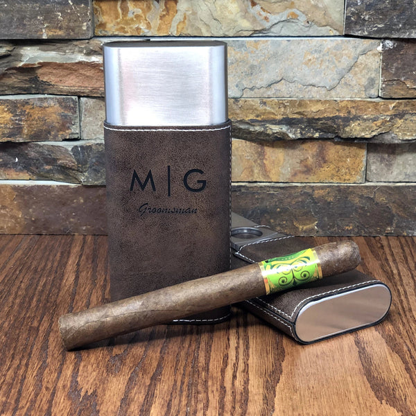 Personalized Stainless Steel Cigar Case with Guillotine Cutter