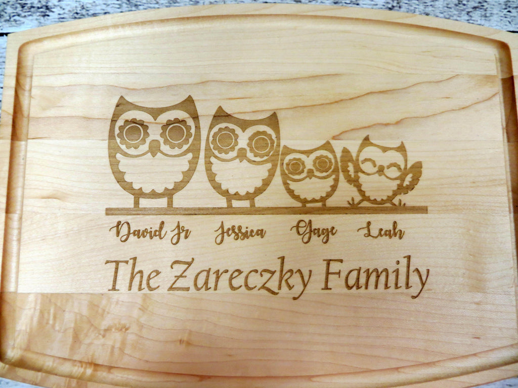 Owl Family Personalized Cutting Board.