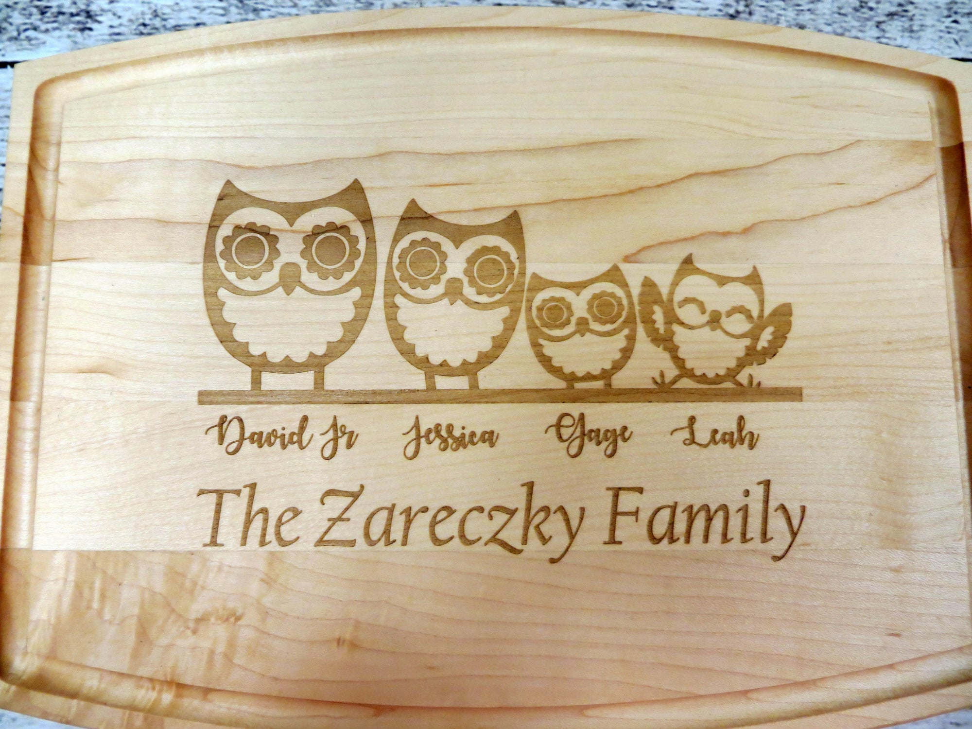 Owl Family Personalized Cutting Board.