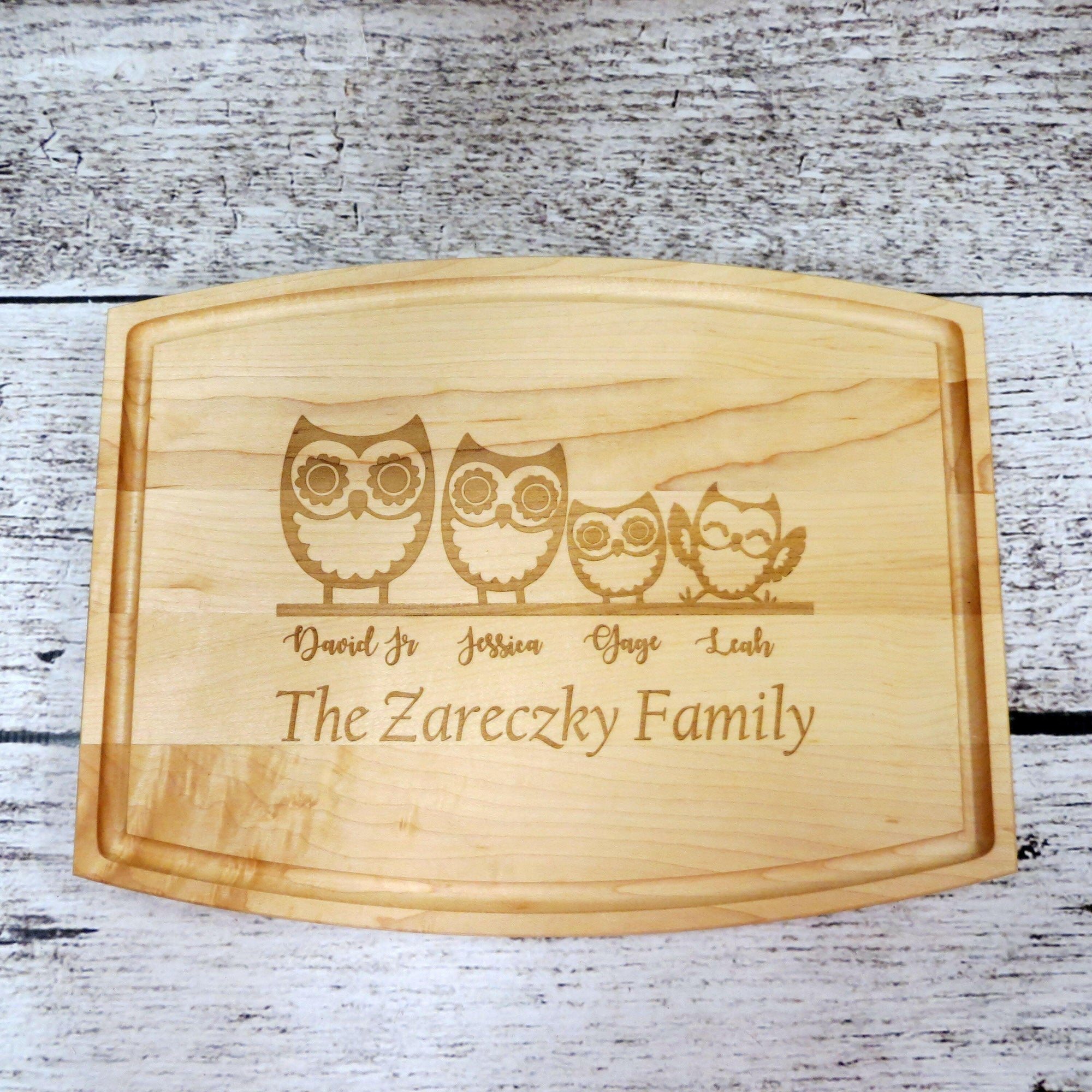 Owl Family Personalized Cutting Board.