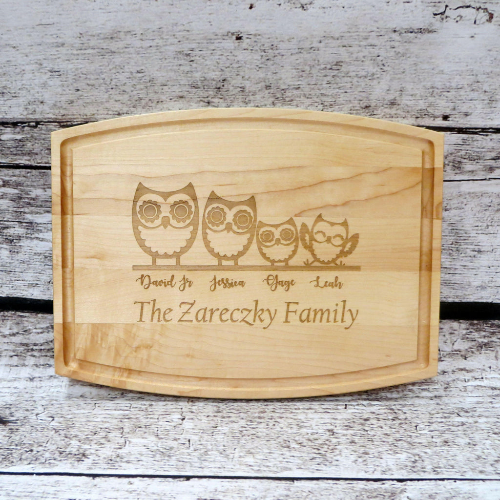 Owl Family Personalized Cutting Board.