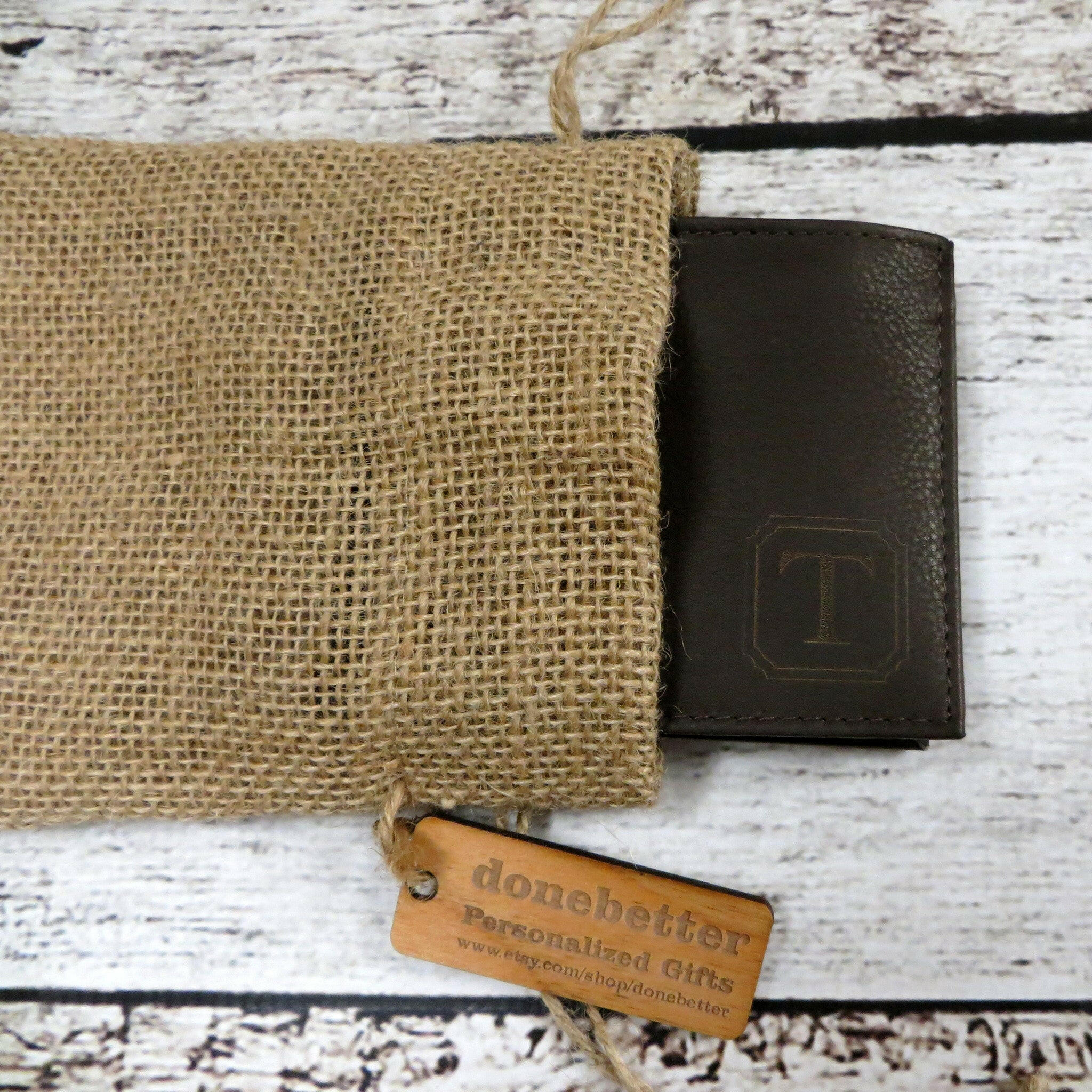 Brown Personalized Leather Wallet.