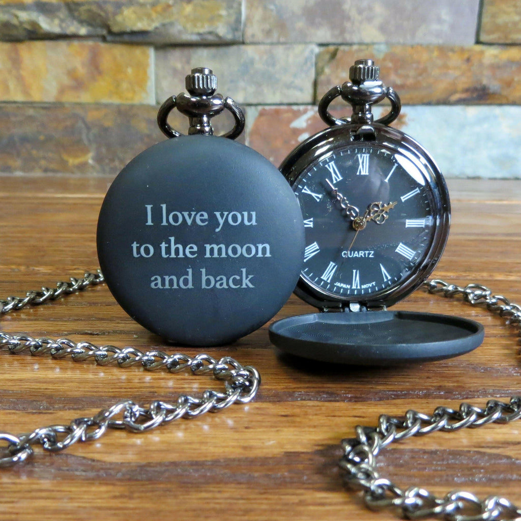 Personalized Black Pocket Watch.