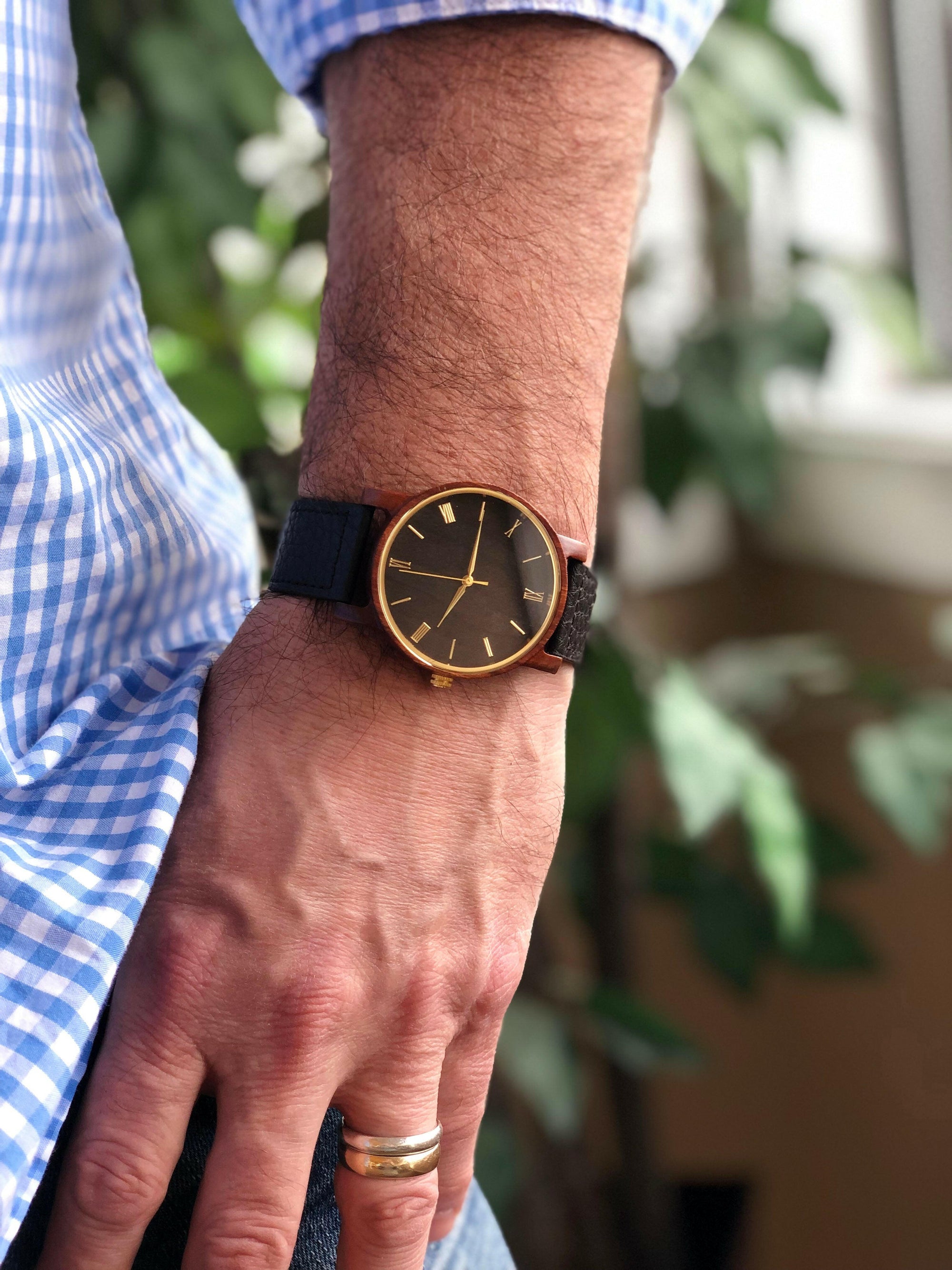 Personalized Wrist Watch with Wooden Face.