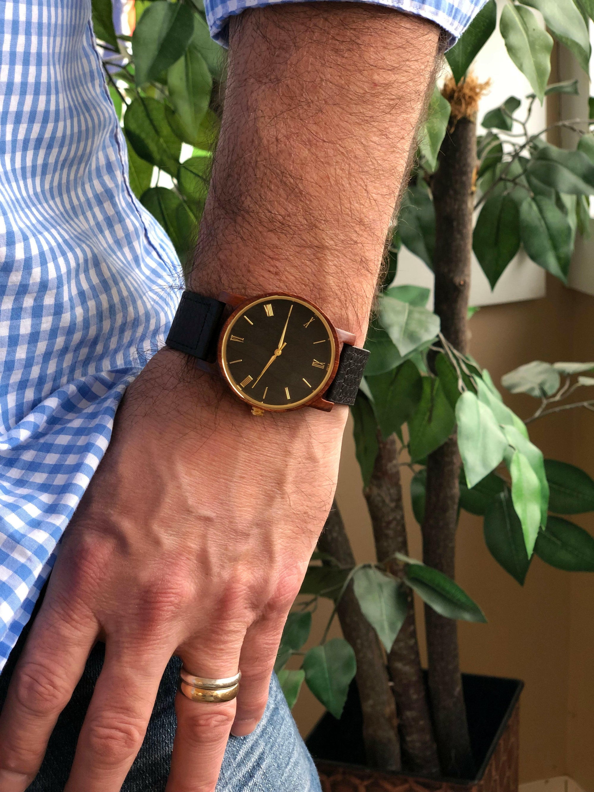 Personalized Wrist Watch with Wooden Face.