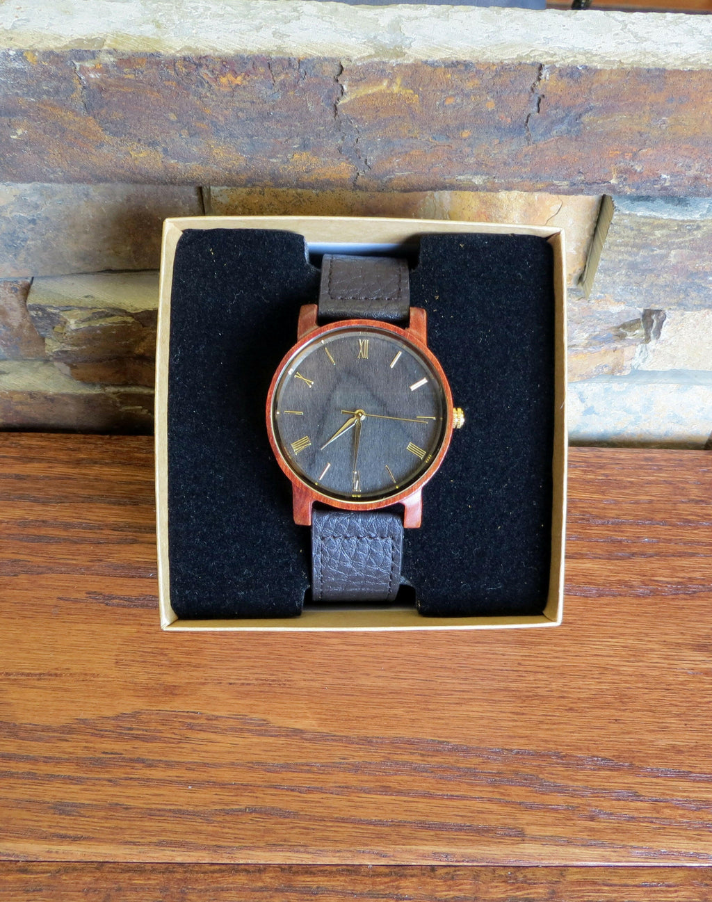 Personalized Wrist Watch with Wooden Face.