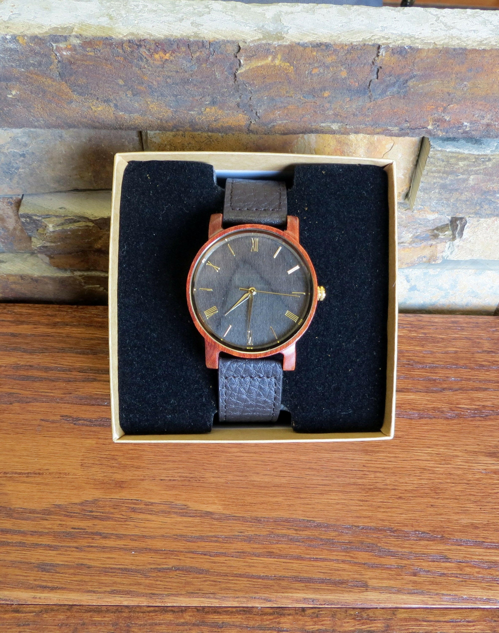 Personalized Wrist Watch with Wooden Face.