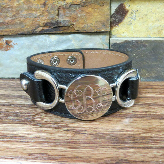 Silver Leather Personalized Bracelet.