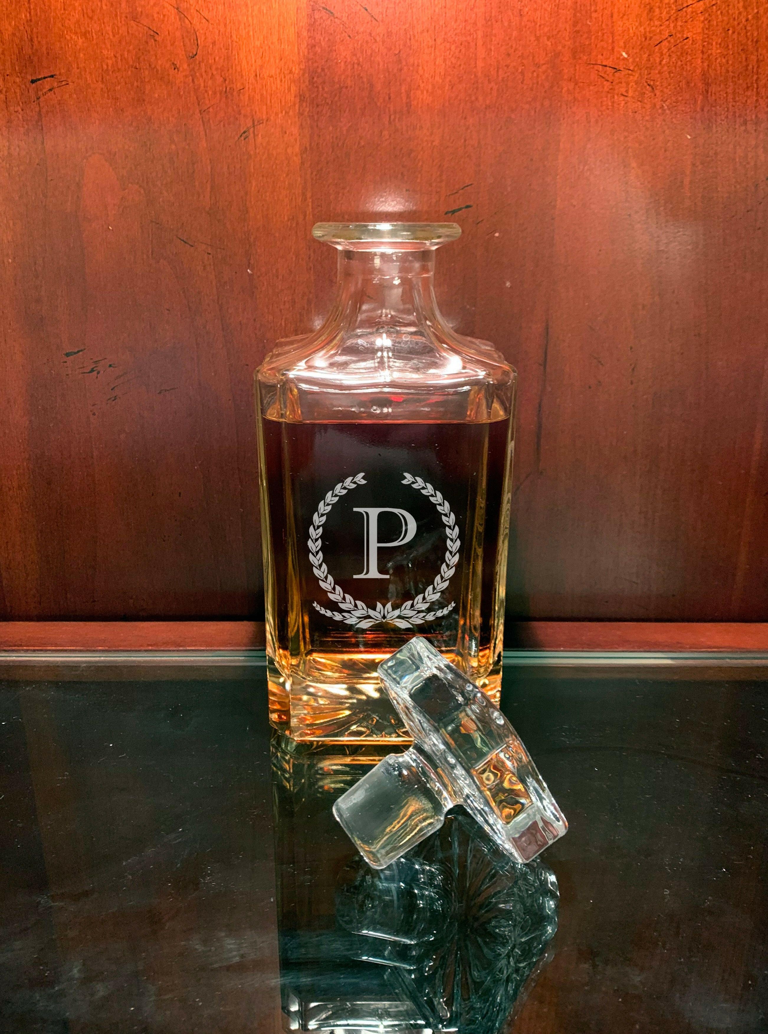 Personalized Square Whiskey Decanter with Glasses.