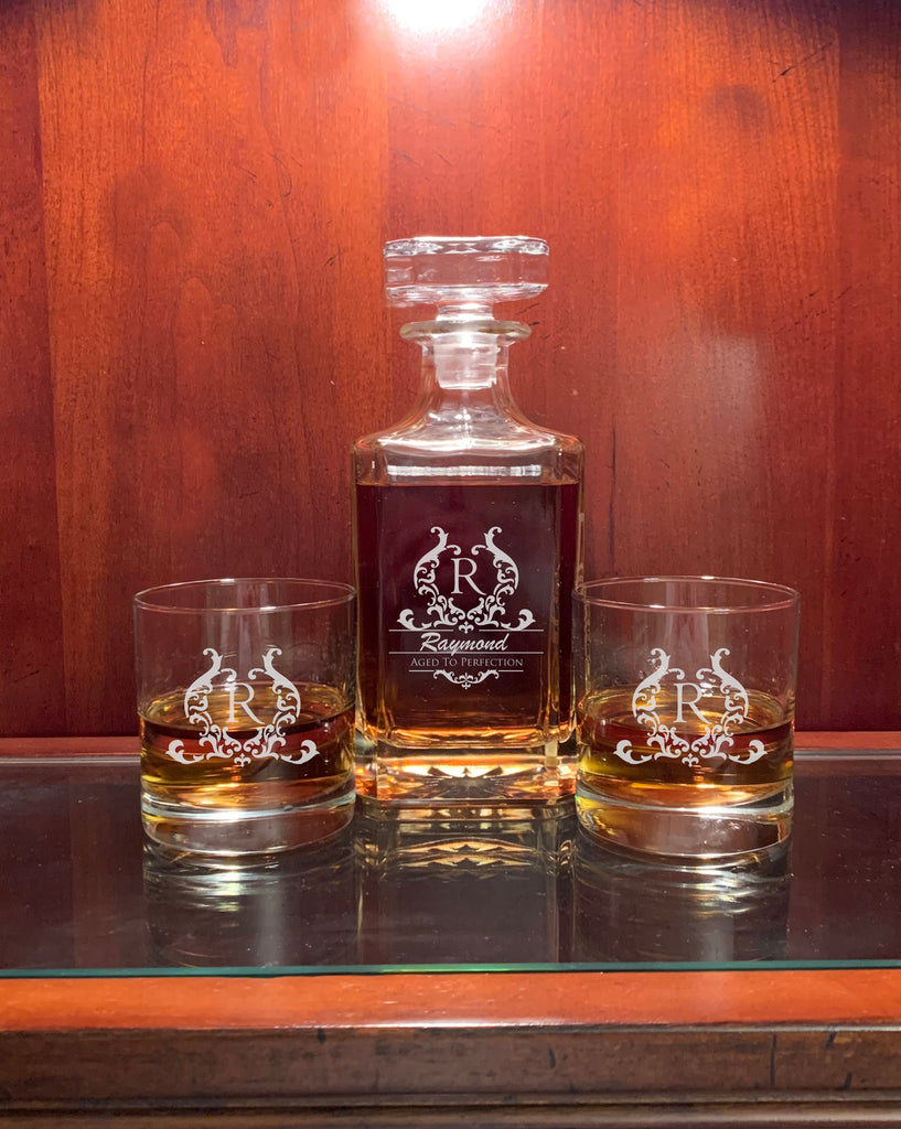 Square Personalized Whiskey Decanter with Tumblers