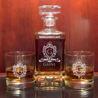 Square Personalized Whiskey Decanter with Tumblers.