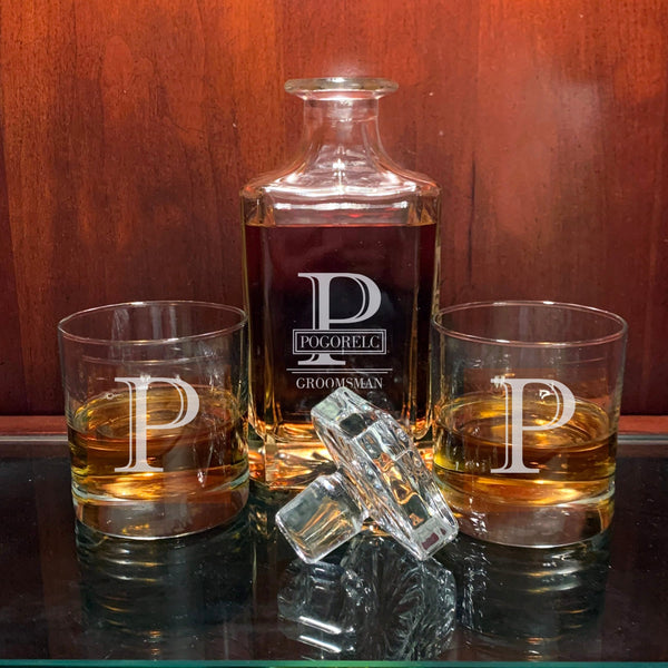Personalized Square Whiskey Decanter with Glasses