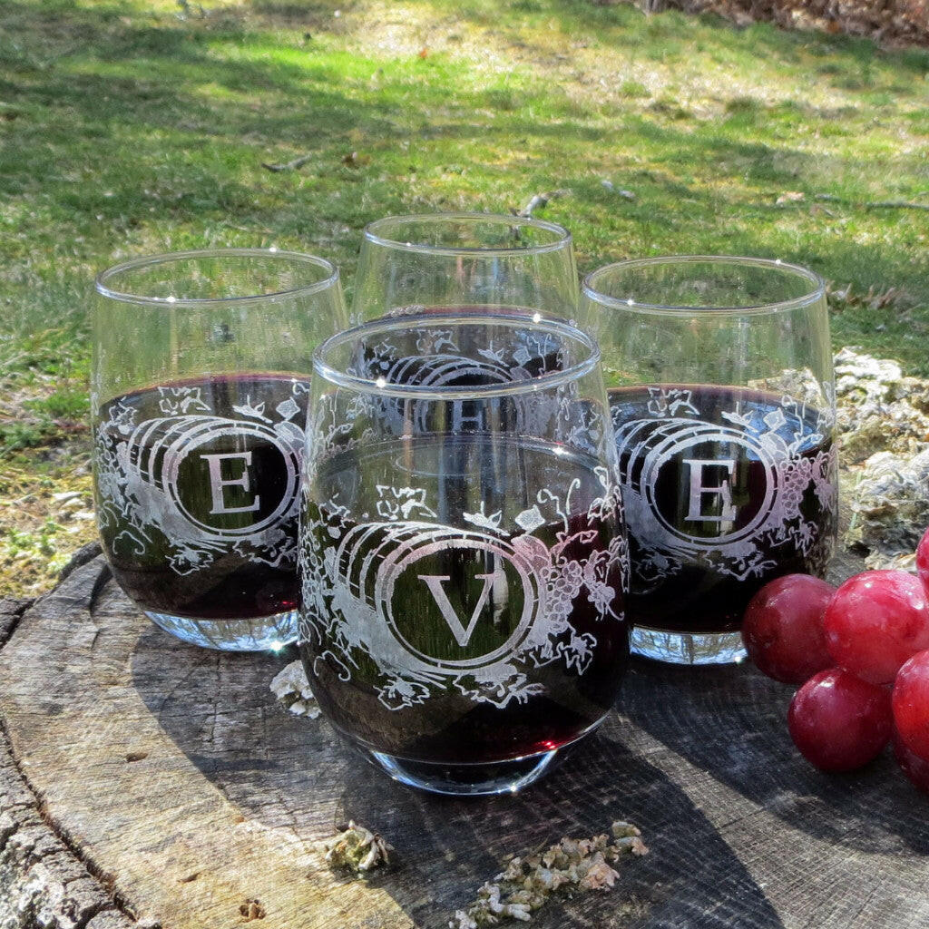 Custom Designed Stemless Wine Glasses.