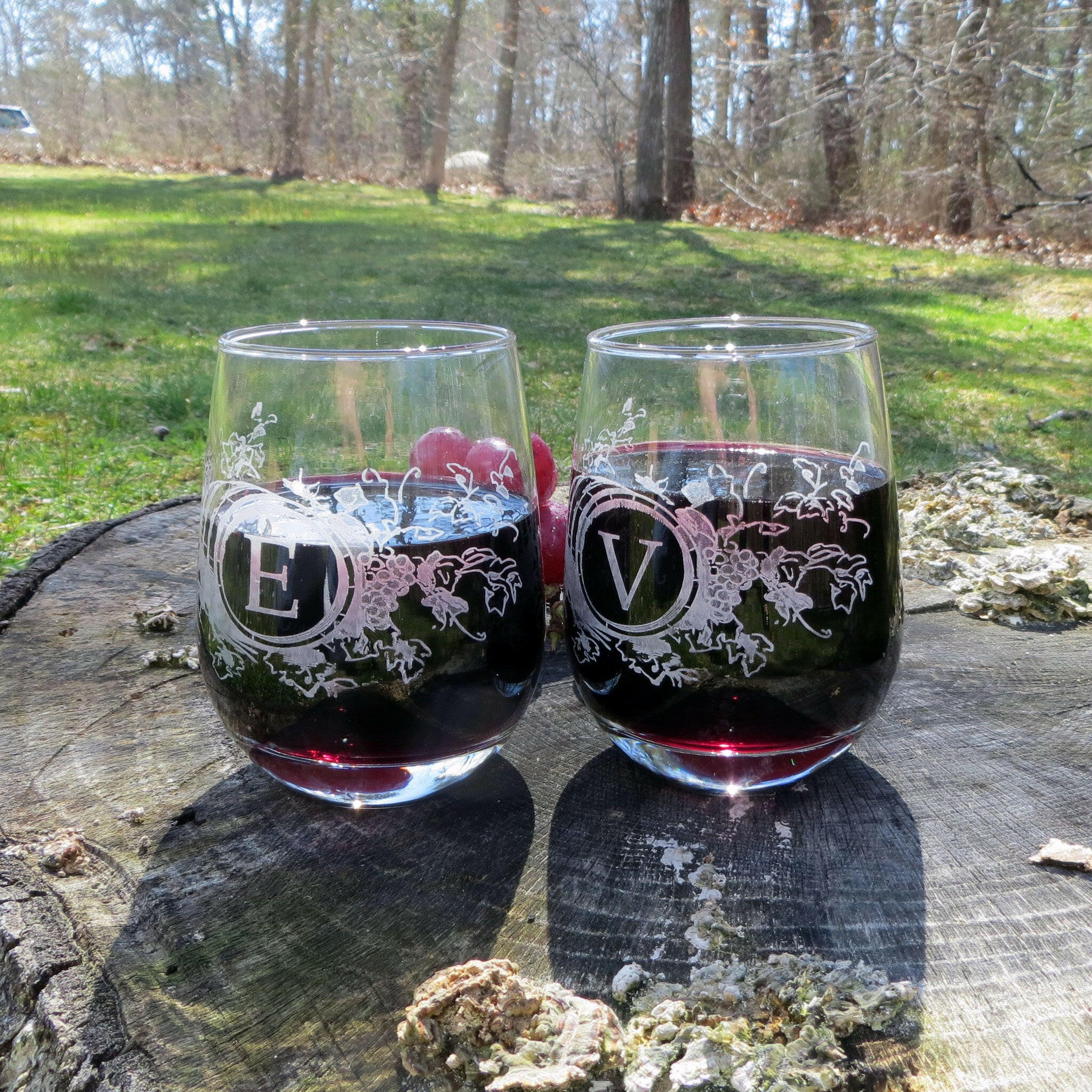 Custom Designed Stemless Wine Glasses.