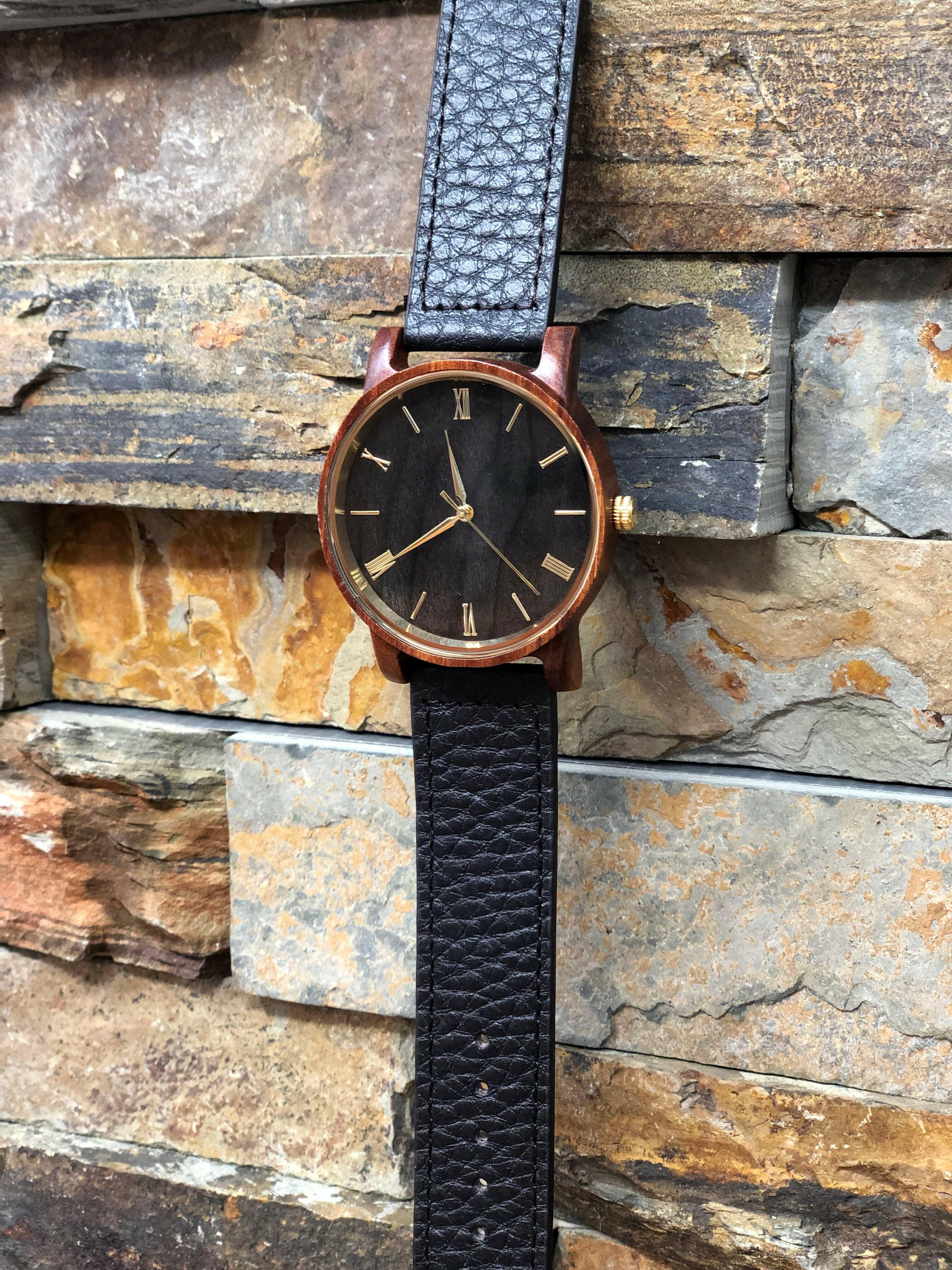 Personalized Wrist Watch with Wooden Face.
