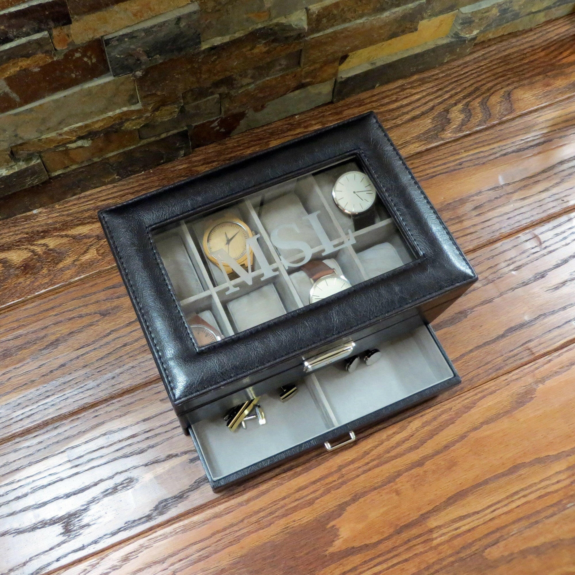 Personalized Watch Box with Jewelry Drawer.