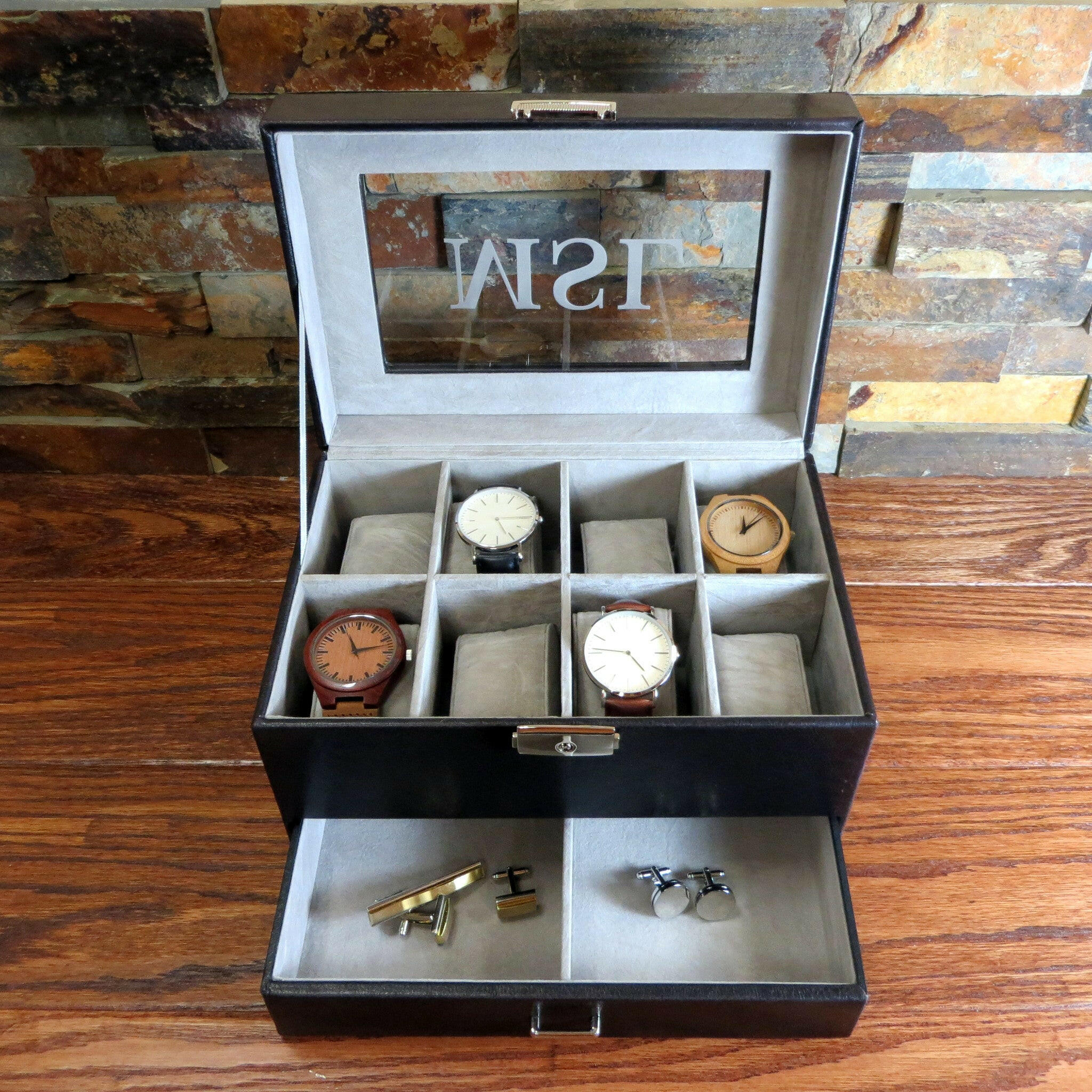 Personalized Watch Box with Jewelry Drawer.