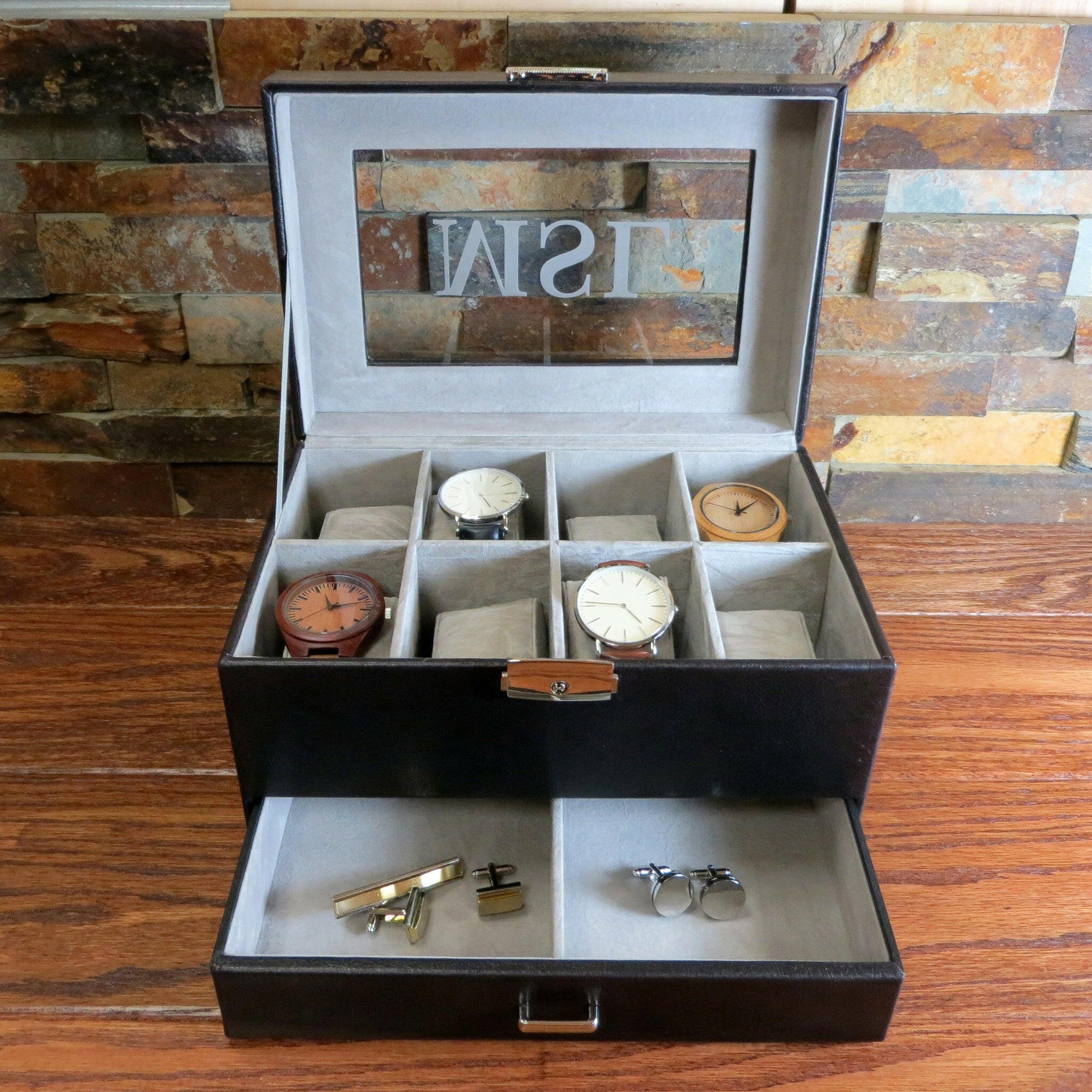 Personalized Watch Box with Jewelry Drawer.