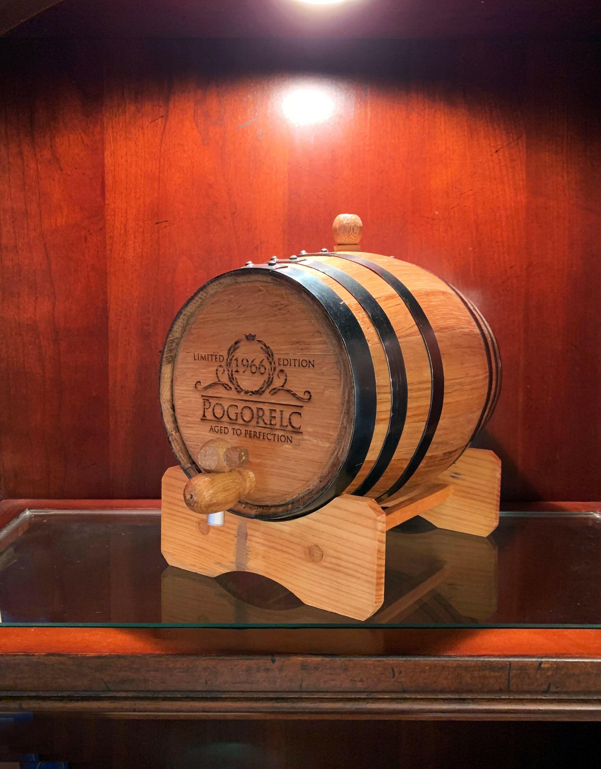 Personalized Oak Whiskey Barrel.