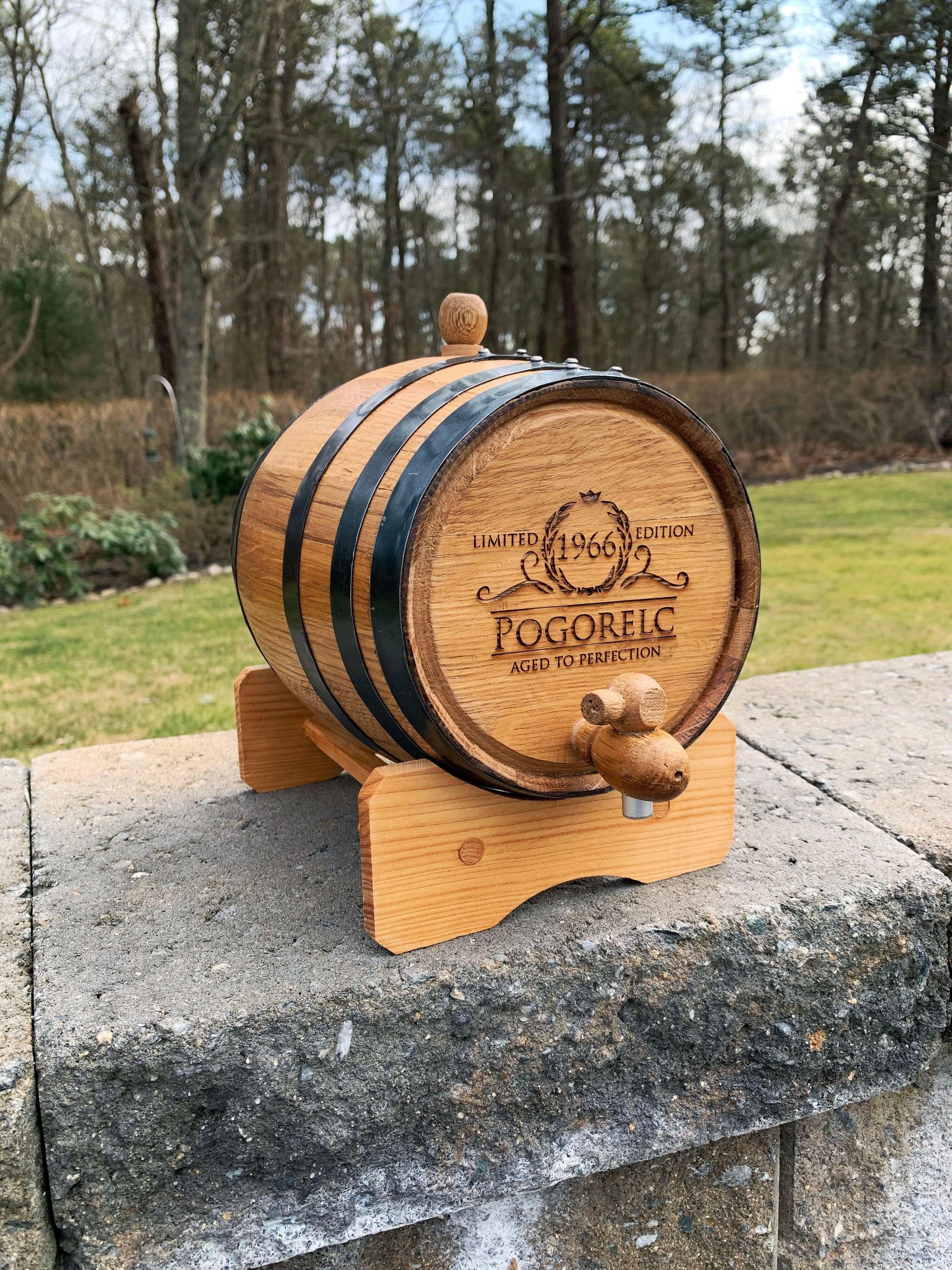 Personalized Oak Whiskey Barrel.