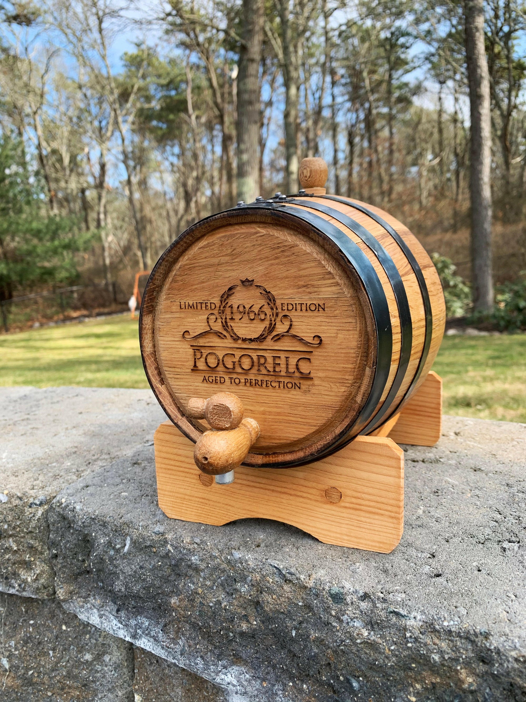 Personalized Oak Whiskey Barrel.