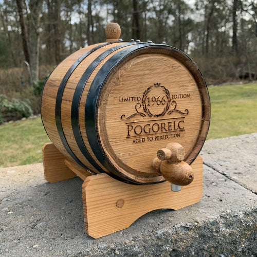 Personalized Oak Whiskey Barrel.