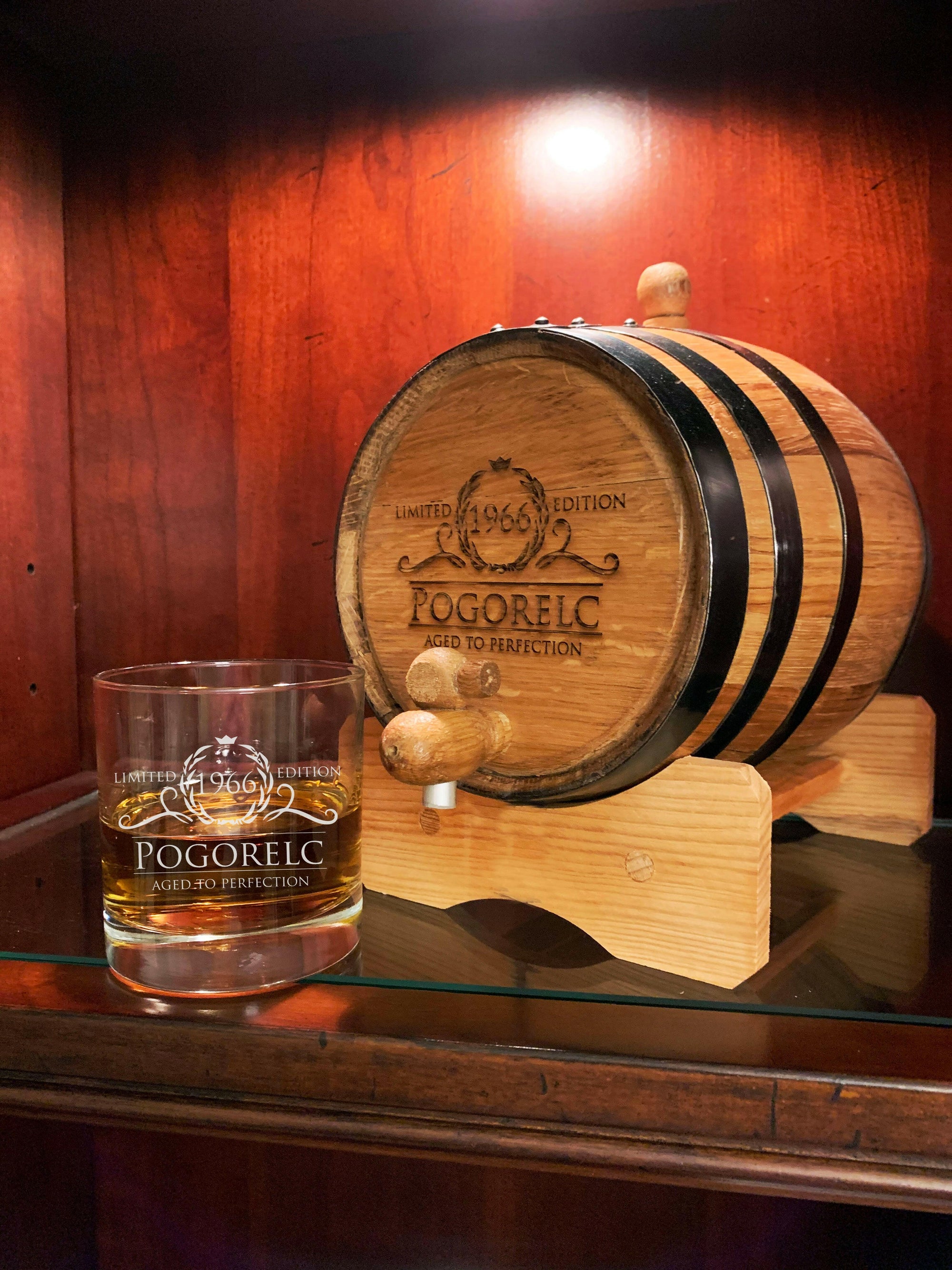 Personalized Oak Whiskey Barrel.