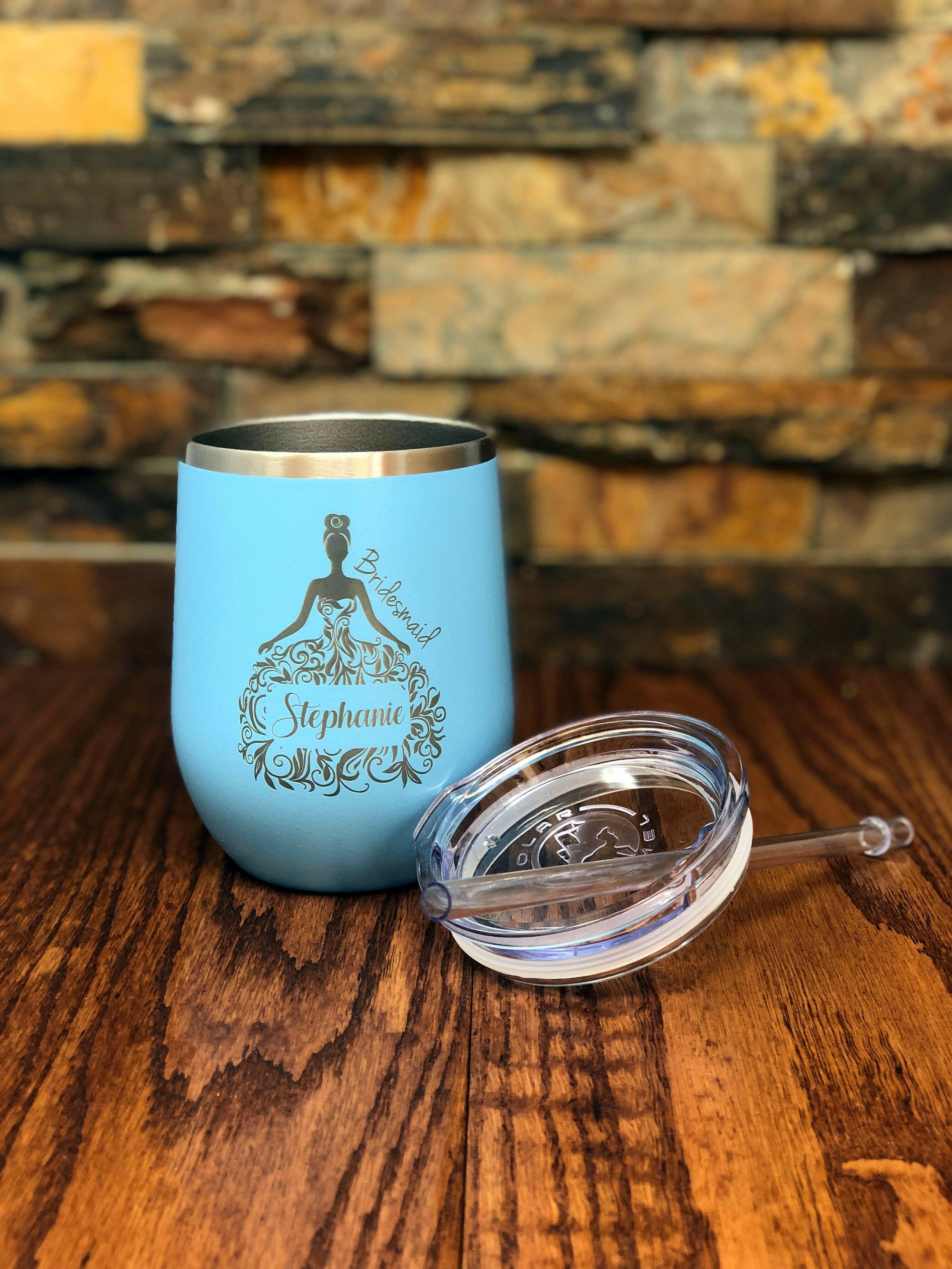 Personalized Wine Tumbler w Straw.