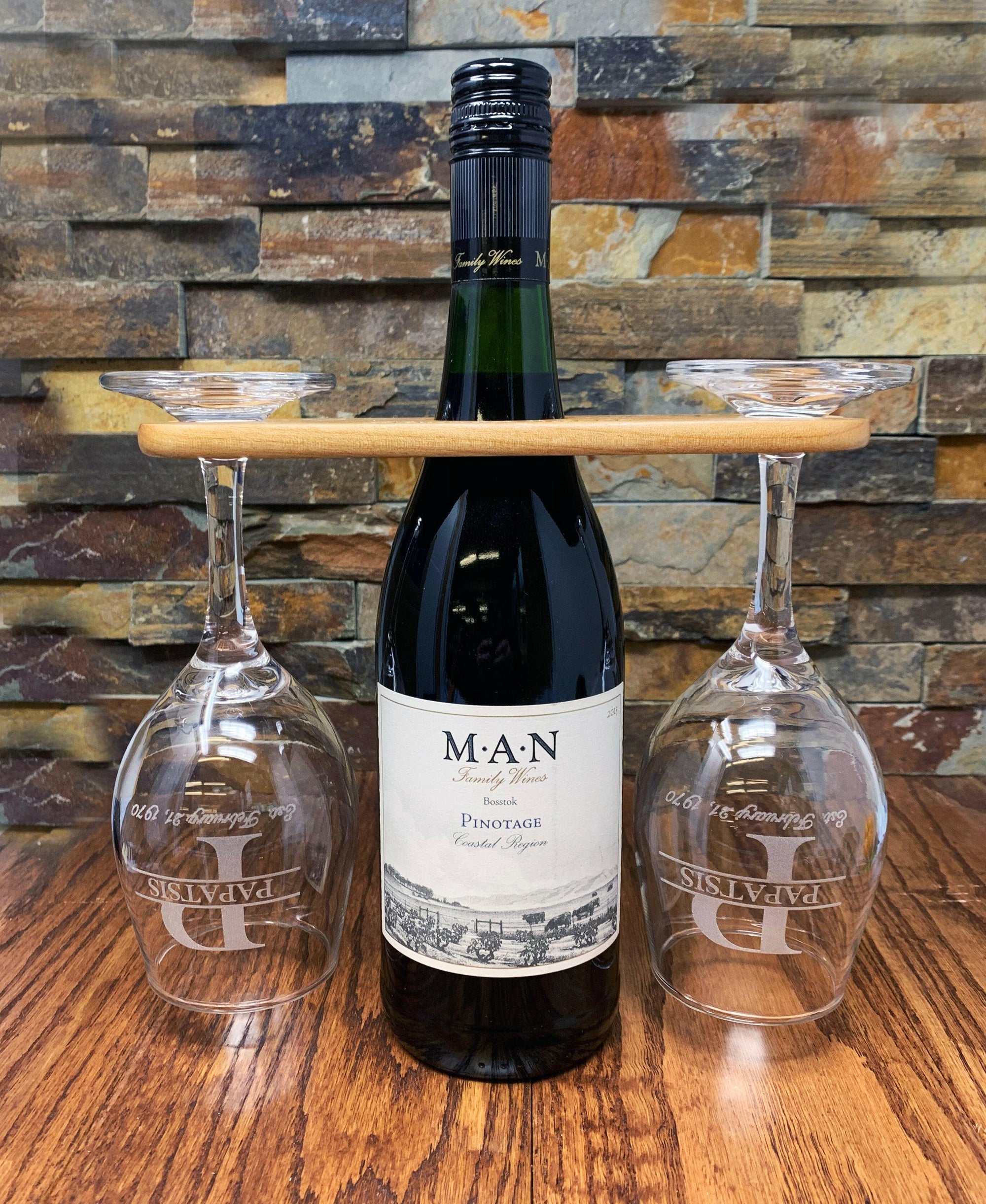 Custom Engraved Wood Wine Glass Caddy Wine Butler.