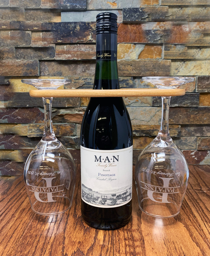Custom Engraved Wood Wine Glass Caddy Wine Butler